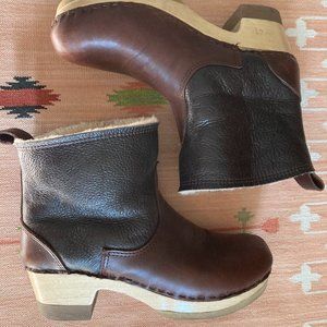 No. 6 Clog Boots, brown leather & fur lined